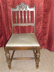 ELEGANTLY CARVED ANTIQUE  SIDE CHAIR WITH UPHOLSTERED SEAT