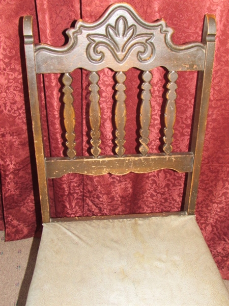 ELEGANTLY CARVED ANTIQUE  SIDE CHAIR WITH UPHOLSTERED SEAT