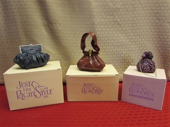 JUST THE RIGHT STYLE -  MINIATURE PURSES TO MATCH YOUR JUST THE RIGHT SHOES, TWO ARE MUSIC BOXES!