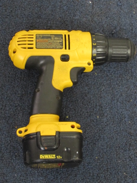 BRIGHT YELLOW, HANDY TOOLS WITH 12 VOLT BATTERY POWERED DE WALT