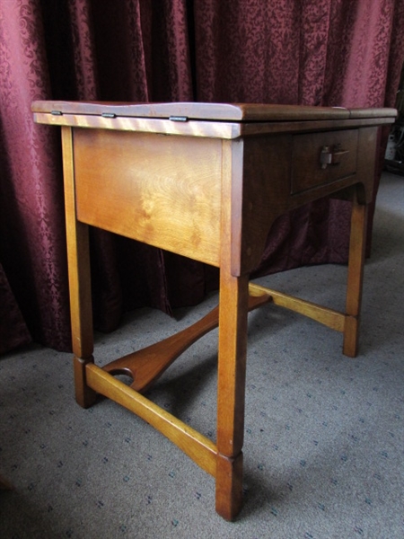 GORGEOUS SCANDINAVIAN STYLE SOLID MAPLE SEWING CABINET WITH NICE KENMORE SEWING MACHINE