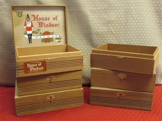SIX VINTAGE WOOD CIGAR BOXES - GREAT FOR STORAGE!