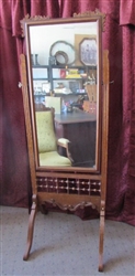 WONDERFUL ANTIQUE CROSS CUT OAK CHEVAL MIRROR WITH BEAUTIFUL CARVED WOOD WORK