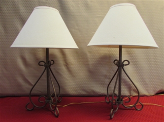 TWO AWESOME SCROLLING METAL BASED TABLE LAMPS