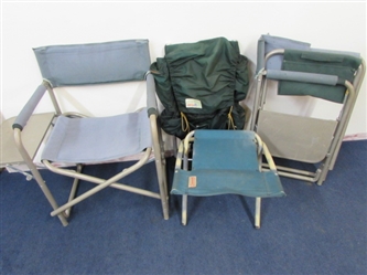 HEAD OUTDOORS - FOLDING CAMP CHAIR, BACKPACK AND TWO CHAIRS WITH SIDE TABLES