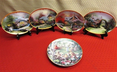 LIMITED EDITION THOMAS KINKADE "SCENES OF SERENITY" PLATES 5-8 & "BEAUTY IN BLOOM" PLATE