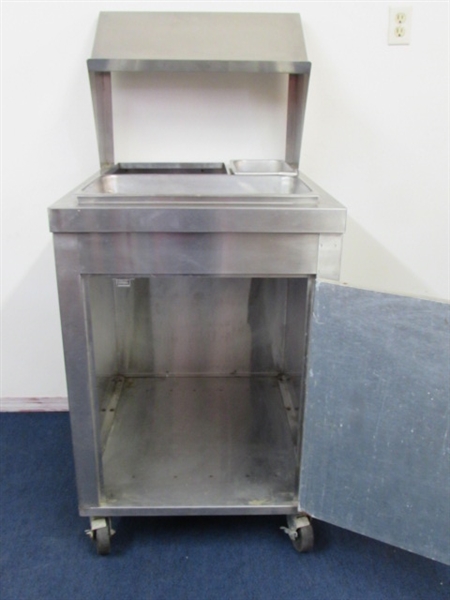 GILES ENTERPRISES STAINLESS STEEL BREAD & BATTER ROLLING CART WITH TWO INSERTS 