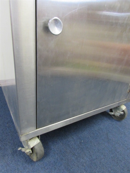 GILES ENTERPRISES STAINLESS STEEL BREAD & BATTER ROLLING CART WITH TWO INSERTS 