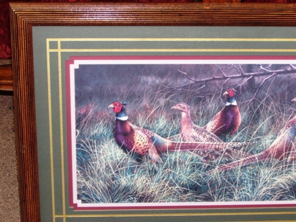 TWO PIECES OF FRAMED WALL ART FOR YOUR RUSTIC HUNTING CABIN OR MAN CAVE- 'OL BIRD DOG & PHEASANTS