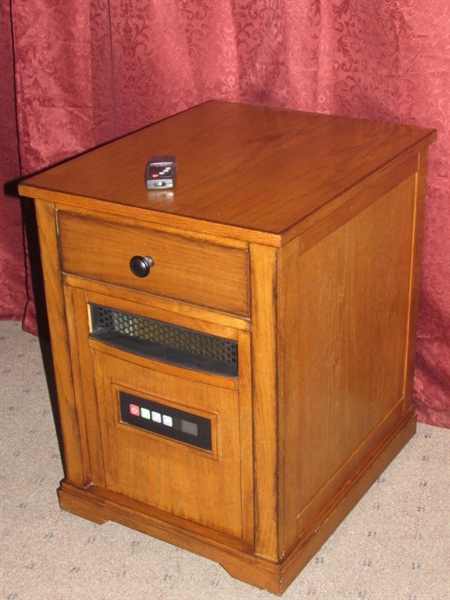 IT'S A HEATER!  IT'S  A SIDE TABLE!  IT'S BOTH!  TWIN STAR MOVEABLE HEATER WITH REMOTE