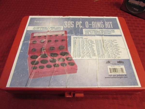 O-RINGS!  BARELY USED 385 PIECE O-RING KIT & BENCH TOP TAPE MEASURE
