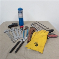A GREAT BLEND OF HAND TOOLS, TORCH, CHANNEL LOCKS , WRENCHES & MORE