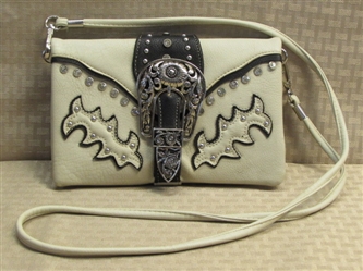 FABULOUS WESTERN COUTURE CROSS BODY PURSE WITH RHINESTONES, STUDS & FLORAL BUCKLE
