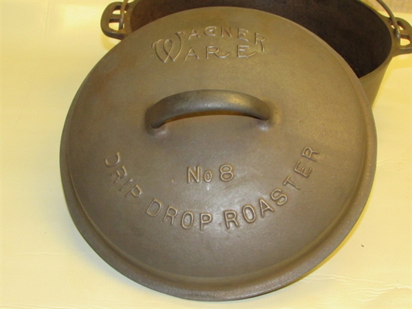 AWESOME ANTIQUE CAST IRON WAGNER WARE NO. 8 DRIP DROP ROASTER IN EXCELLENT CONDITION!