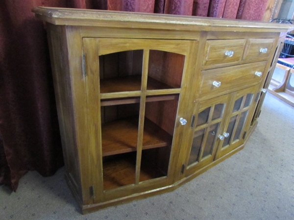 CHARMING RUSTIC ALL WOOD SIDE BOARD/CABINET, LOTS OF STORAGE 