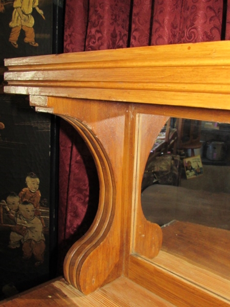 CARVED WOOD SHELF WITH DOUBLE MIRRORS 