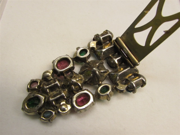 EYE CATCHING VINTAGE MULTI COLOR LARGE GLASS CABACHON RHINESTONE CLIP BROOCH