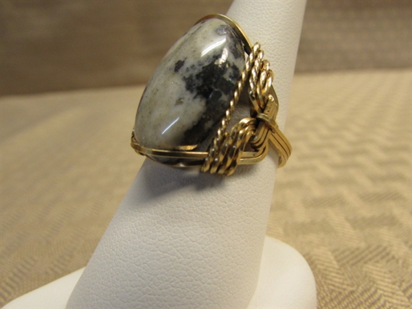 BEAUTIFULLY GOLD WIRE WRAPPED NATURAL SILVER IN QUARTZ RING-ONE OF A KIND!