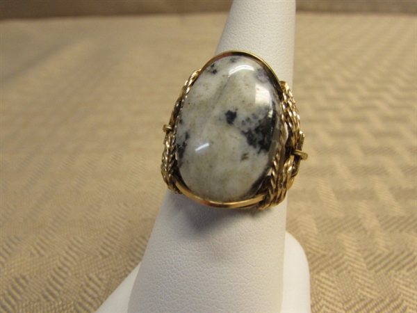 BEAUTIFULLY GOLD WIRE WRAPPED NATURAL SILVER IN QUARTZ RING-ONE OF A KIND!
