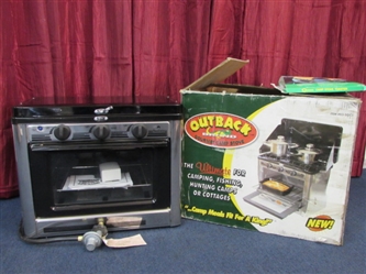 OUTBACK GOURMET PROPANE CAMP STOVE WITH OVEN & MORE