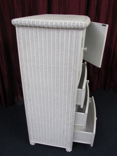 WHITE WICKER ARMOIRE 30.5  WIDE X  50.5 TALL