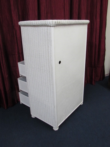 WHITE WICKER ARMOIRE 30.5  WIDE X  50.5 TALL