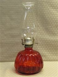 VINTAGE HURRICANE LAMP WITH RUBY RED VASE