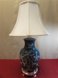BEAUTIFUL CERAMIC LAMP W/SHADE  &  RAISED FLORAL DESIGN 