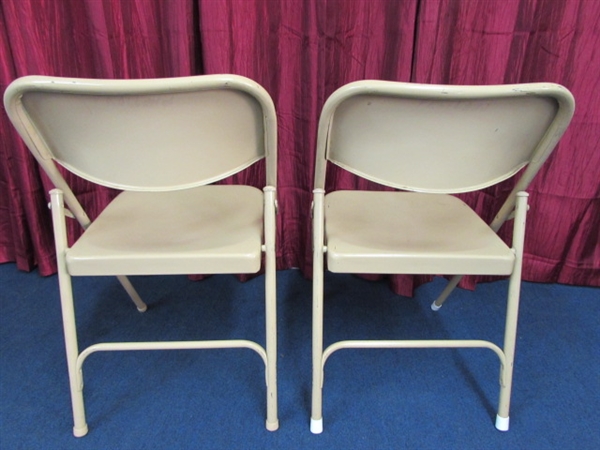 TWO VERY STURDY METAL SAMSONITE FOLDING CHAIRS IN GOOD CONDITION