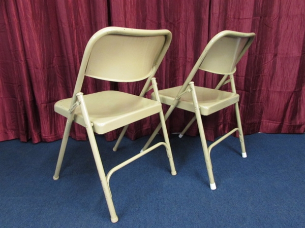TWO VERY STURDY METAL SAMSONITE FOLDING CHAIRS IN GOOD CONDITION