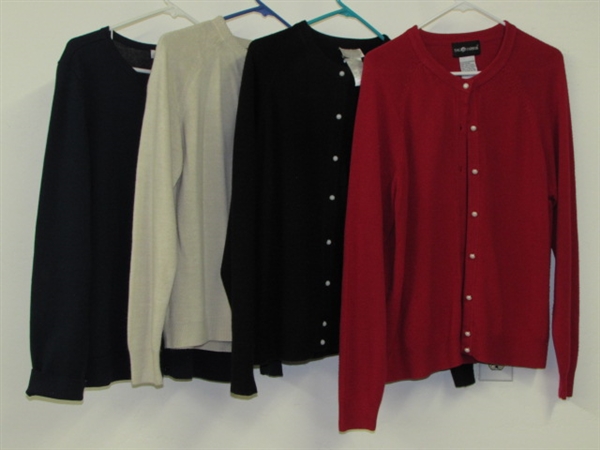 RED, BLUE, TAN & BLACK-4 NICE WOMEN'S BUTTON UP CARDIGAN SWEATERS
