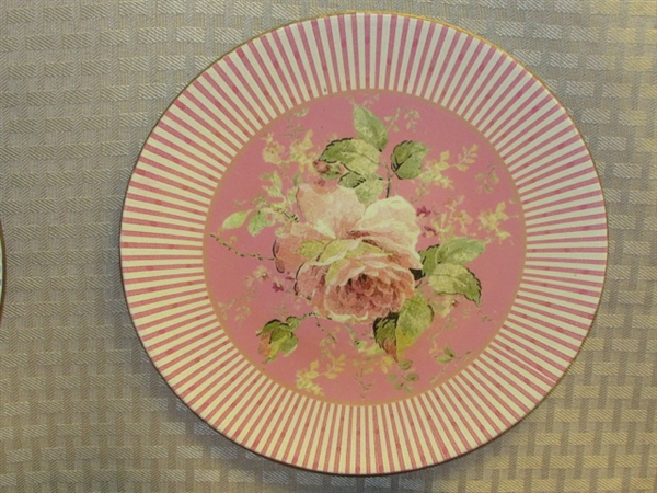 A LITTLE SHABBY, A LITTLE CHIC-8 FABULOUS TWO'S COMPANY DECORATIVE PLATES & SILVER PLATE DISH