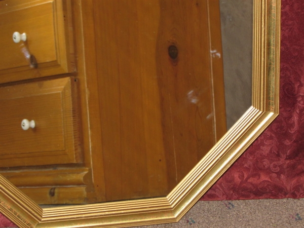 ELEGANT OCTAGON MIRROR WITH GOLD  CRACKLE PAINT FRAME 