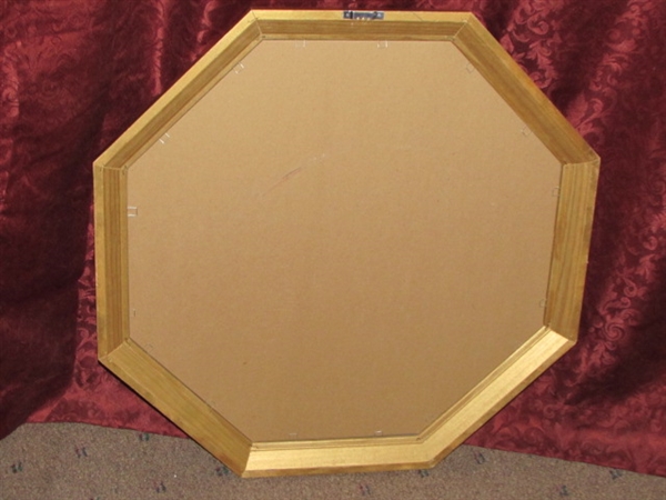 ELEGANT OCTAGON MIRROR WITH GOLD  CRACKLE PAINT FRAME 