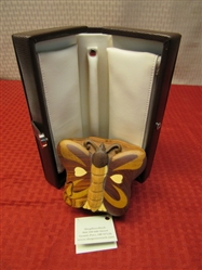 KEEP YOUR TREASURED JEWELRY SAFE IN WOODEN BUTTERFLY PUZZLE BOX & A TRAVEL CASE, BOTH UNUSED