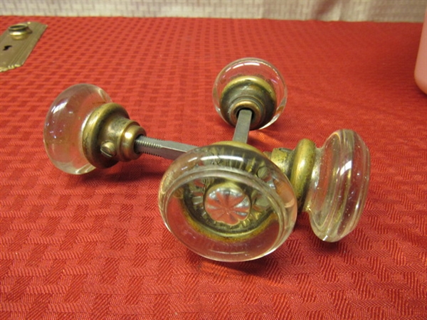 BRASS & GLASS ANTIQUE DOOR HARDWARE & KNOBS FOR YOUR CRAFTS OR RESTORATION PROJECTS