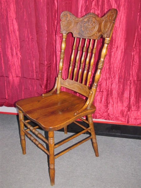 GORGEOUS SOLID OAK SIDE CHAIR, TURNED & ORNATELY CARVED #2