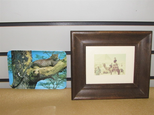 ON SAFARI-SIGNED ELEPHANT BROOCH, PRIMITIVE DRINKING GOURD & WOOD BOWL, LONG DRESS, WOVEN HOT PADS & . . . .