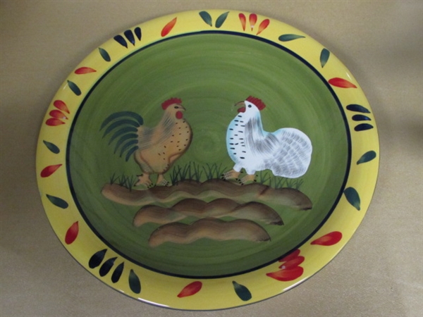 ROOSTER IN THE HEN HOUSE! NIB ROOSTER OVERSIZE PITCHER PLANTER WITH PLATE MADE BY BAUM BROTHERS