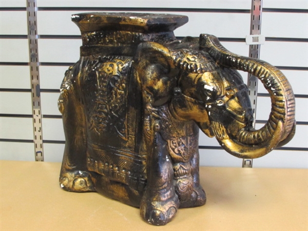 BRING HOME GOOD LUCK WITH THIS QUITE OLD HAND PAINTED ROYAL ELEPHANT PEDESTAL STATUE