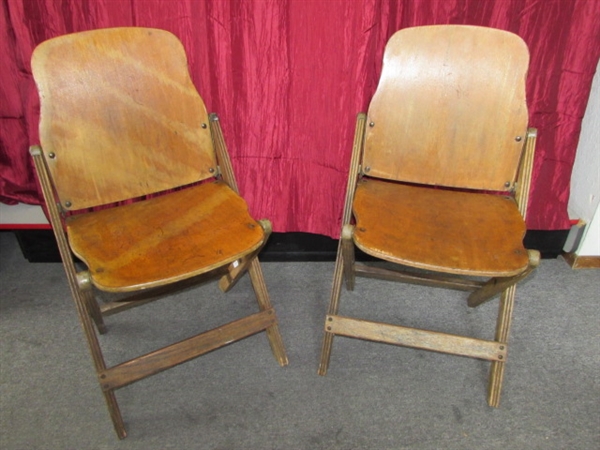A RARE FIND! TWO VINTAGE WOODEN FOLDING CHAIRS