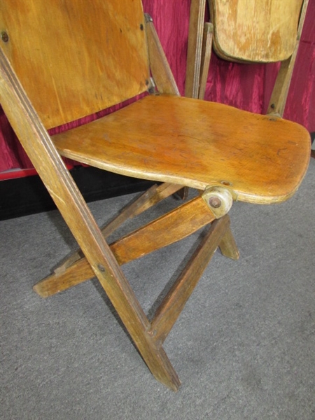 A RARE FIND! TWO VINTAGE WOODEN FOLDING CHAIRS