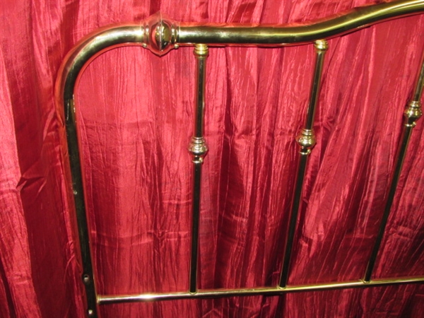 BRASS FINISH QUEEN SIZE BED WITH RAILS, HAS WHEELS FOR EASY MOVING!