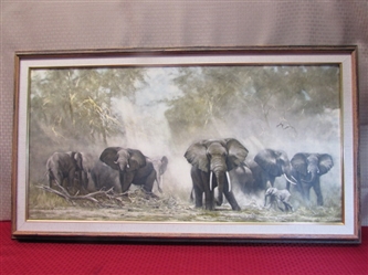 DAVID SHEPHERD PRINT "ELEPHANTS AT AMBOSELI" IN FINE CUSTOM FRAME