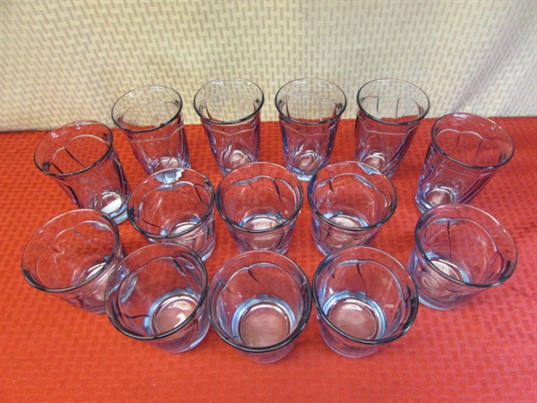 VERY NICE MATCHING SETS OF ATTRACTIVE BLUE SWIRL DESIGN BEVERAGE GLASSES-IN TWO DIFFERENT SIZES