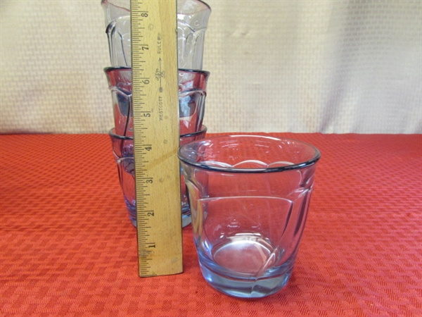 VERY NICE MATCHING SETS OF ATTRACTIVE BLUE SWIRL DESIGN BEVERAGE GLASSES-IN TWO DIFFERENT SIZES