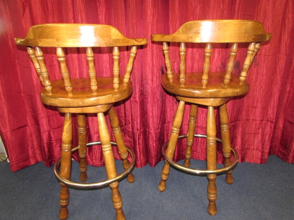 STURDY & ATTRACTIVE PAIR OF HEAVY MAPLE SWIVEL CAPTAIN'S BAR STOOLS
