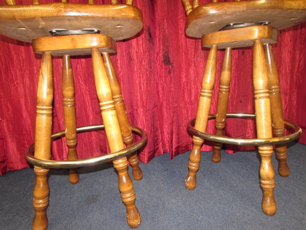 STURDY & ATTRACTIVE PAIR OF HEAVY MAPLE SWIVEL CAPTAIN'S BAR STOOLS