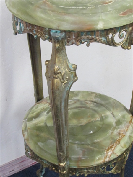 EYE CATCHING SOLID BRASS & GREEN ONYX PLANT STAND