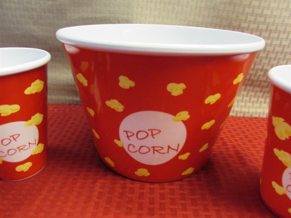 WHAT IS MOVIE NIGHT WITH OUT THE POPCORN? FUN POPCORN TUBS, HOT AIR POPPER & . . .POPCORN!